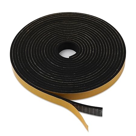 Weather Protection Door Seal Strips, 12 mm x 10 m Insulation Tape Foam Self-Adhesive High Density Seal Strip Door Seal Strip for Doors Windows Sound Insulation (3 mm Thick, Black)