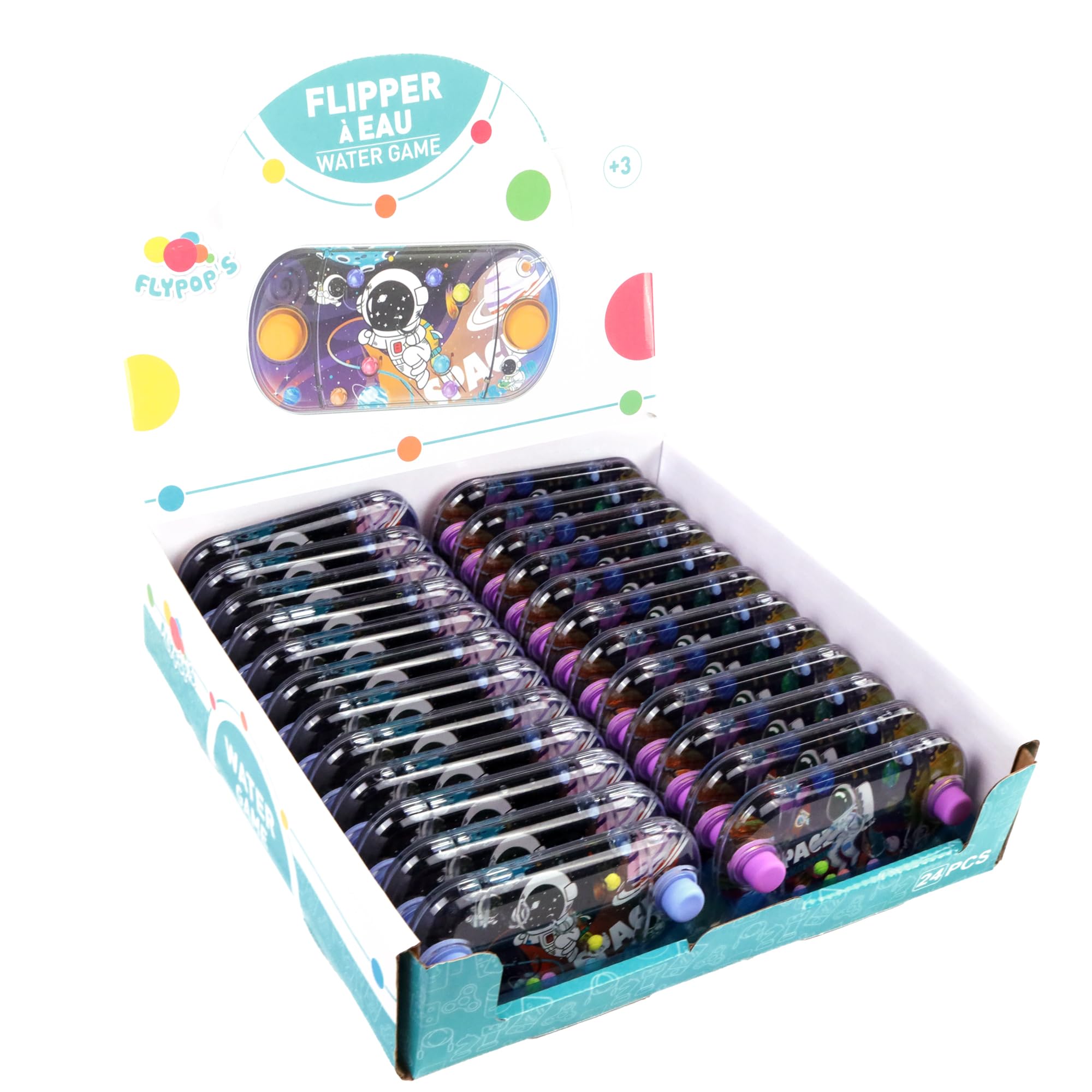 FLYPOP'S - Pack De 24 Flipper À Eau - Jeu d'Adresse - 031841PA - Modèle Aléatoire - Plastique - Enfant - Adulte - Jeu Vintage - Année 90 - Anniversaire - Labyrinthe - 12 cm x 6 cm - À Partir de 3 Ans