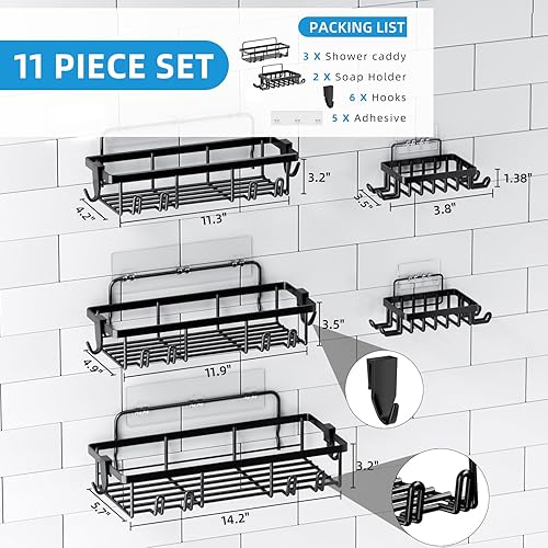 Miniatura 2 de Organizador de ducha de 5 unidades, estantes de ducha adhesivos, accesorios de baño inoxidables sin perforaciones, estante de almacenamiento de
