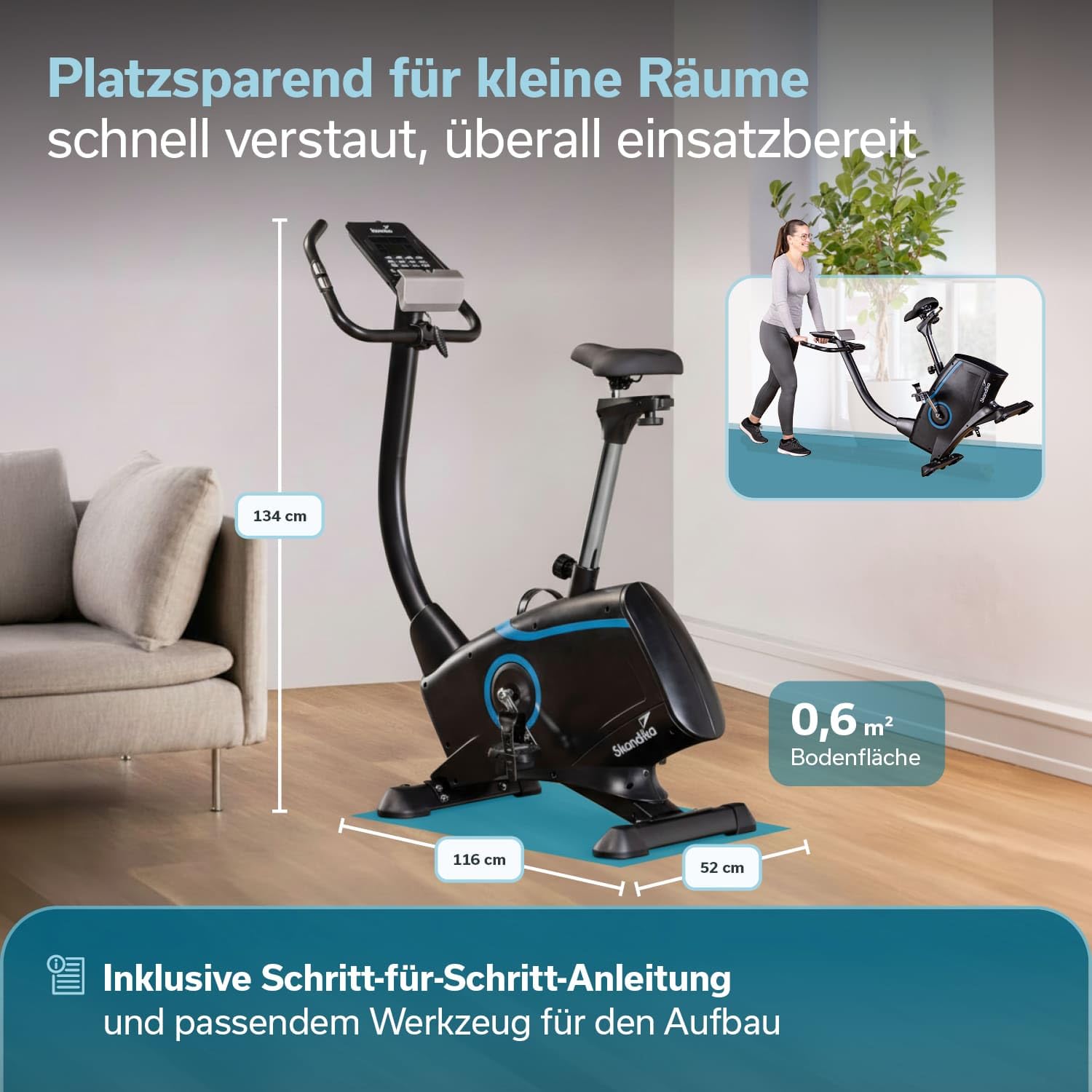 Skandika Ergometr rowerowy Atlantis | rower treningowy ze sterowaniem za pomocą aplikacji (mapa kinowa, iConsole), Bluetooth, 10 kg masy zamachowej, pomiar pulsu i tkanki tłuszczowej, 32 stopnie,