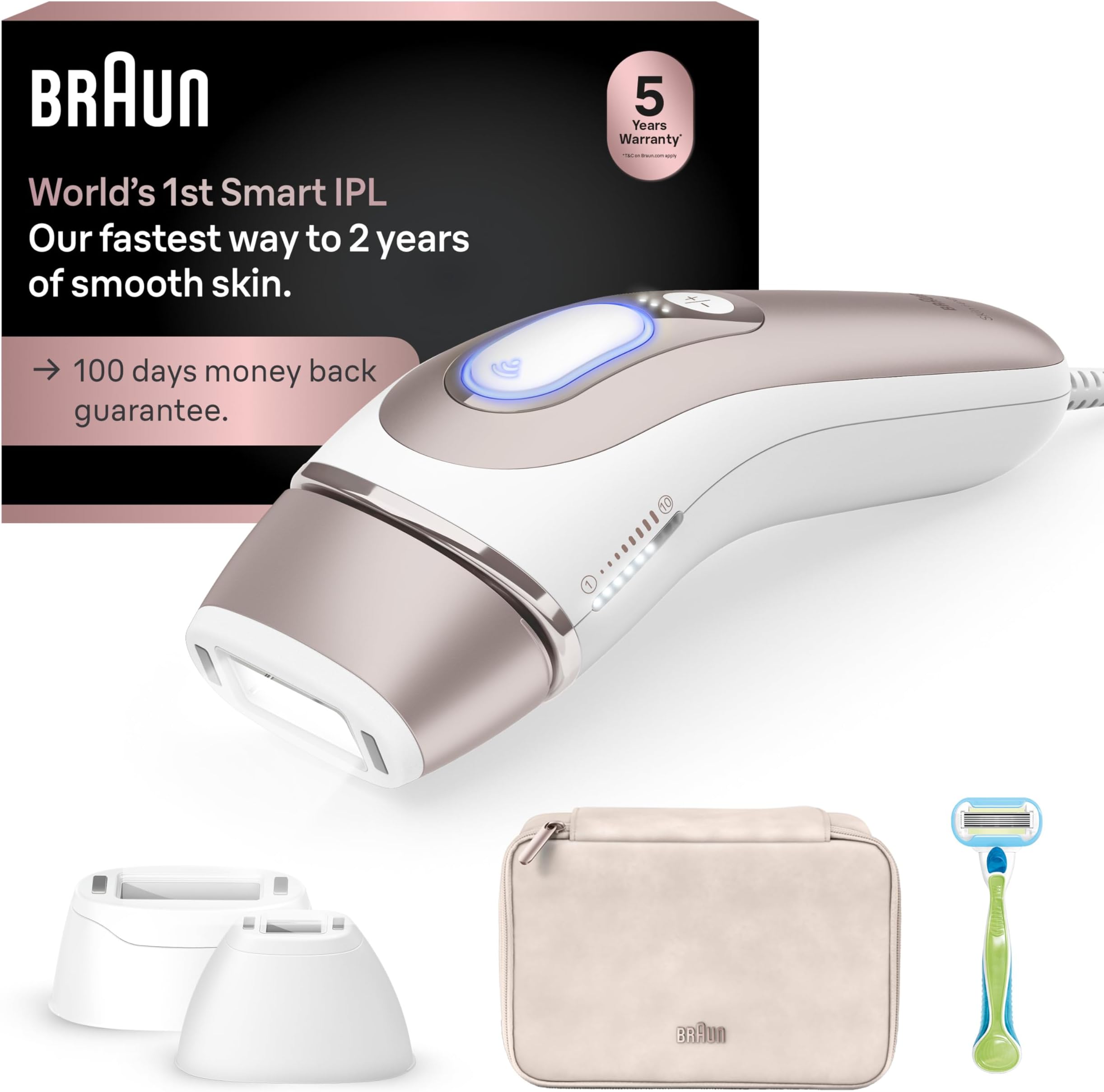 Smart IPL, Skin i·Expert Pro 7: at Home Laser Hair Removal, Permanent Visible Hair Reduction, Holiday Gifts for Women and Men with Free App, Vanity Case, Venus Razor, 3 Smart Heads, IPL7243