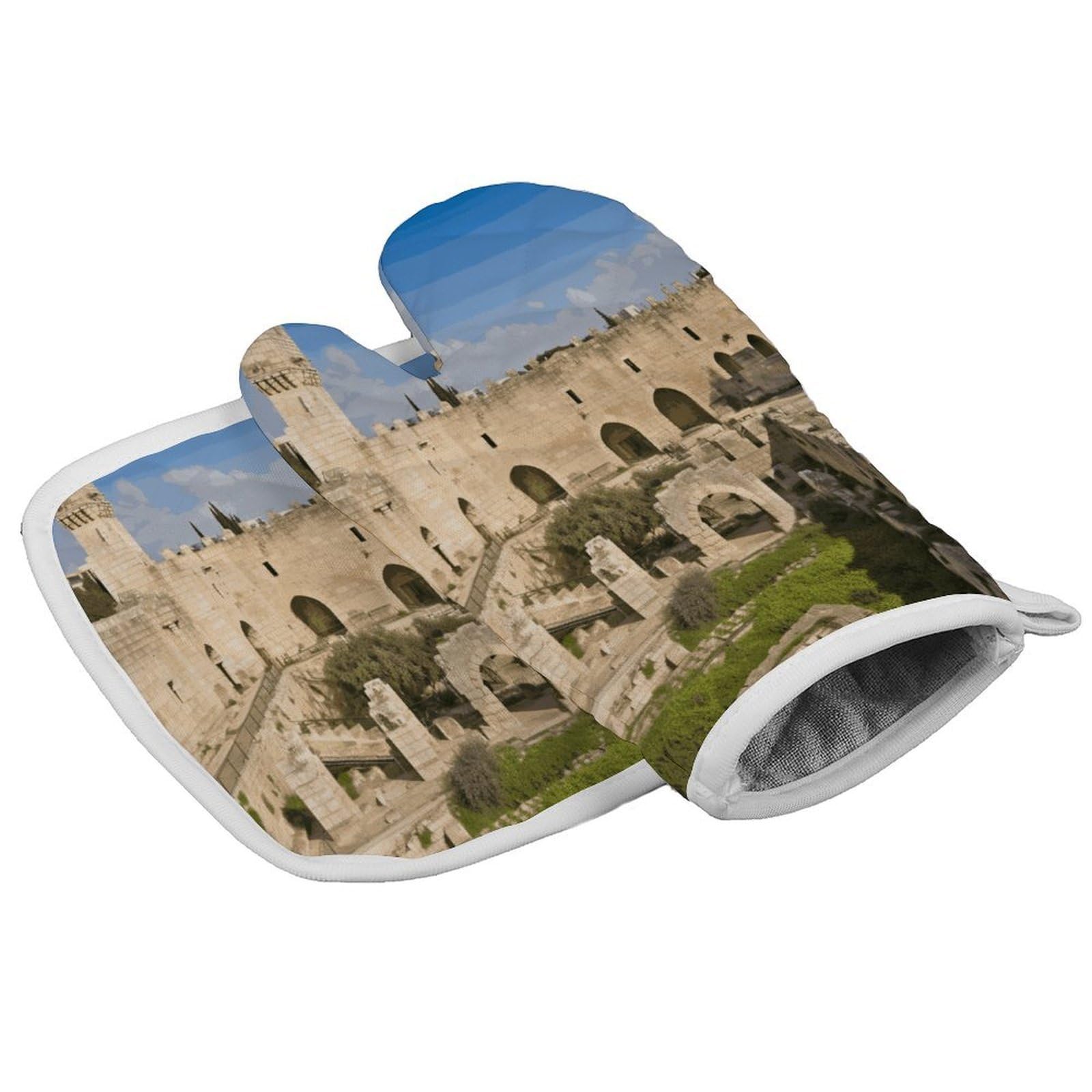 Fodpand Style Israel At The Tower Of David Oven Mitts And Pot Holders Sets, Cooking Gloves And Hot Pads Heat Resistant Washable, Kitchen Oven Glove For Oven Cooking Baking Grilling