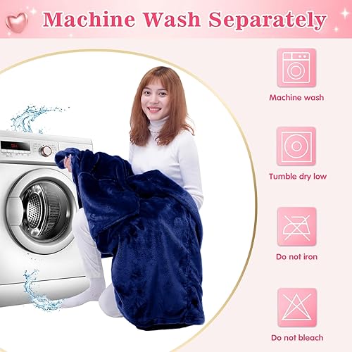 Miniatura 6 de Waitu - Sudadera tipo manta, para regalar a hombre o mujer, muy cálida y acogedora, gigantesca, con capucha, de gruesa franela, con mangas y un Azul