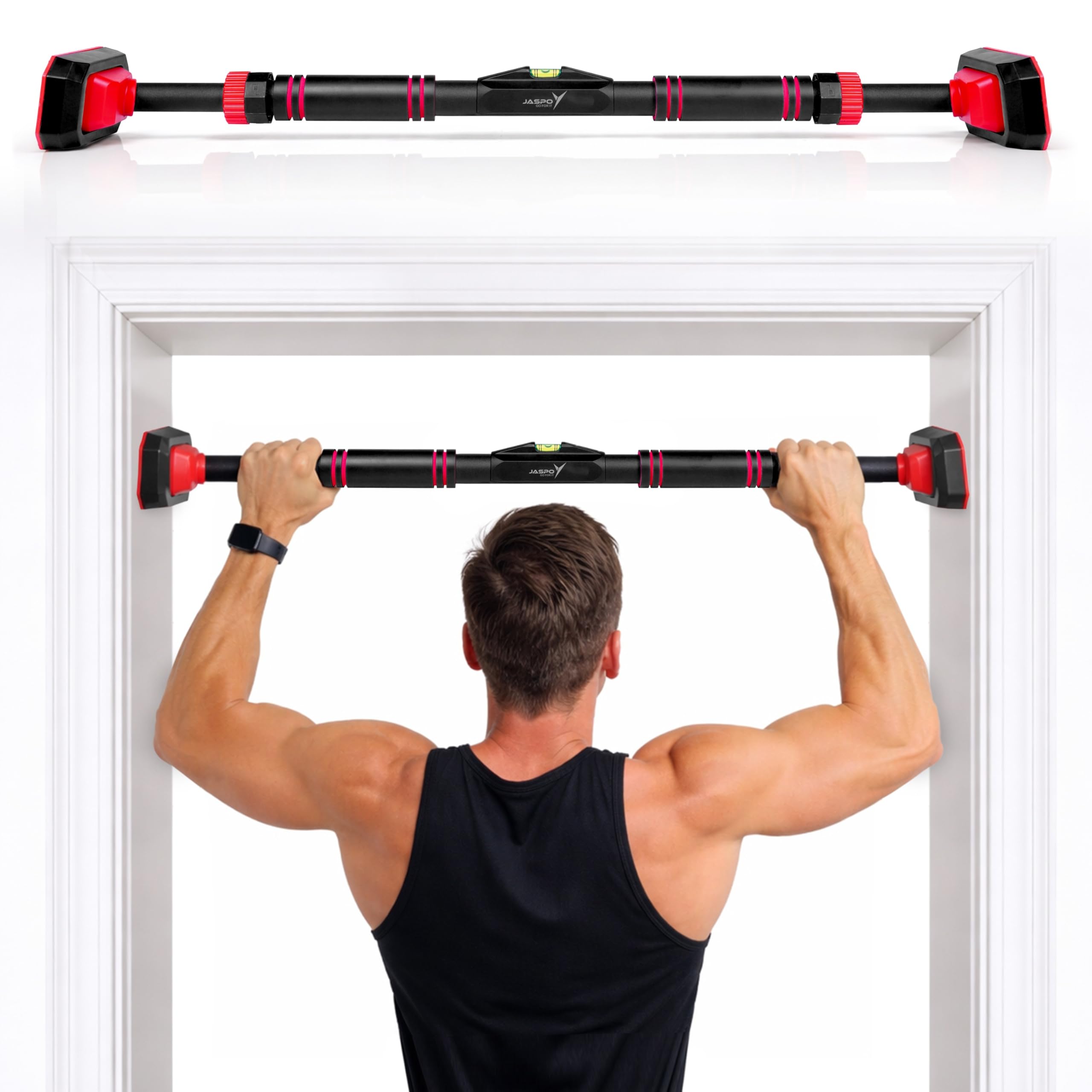 Jaspo Roar pull up bar Multi-Function Pull-Up Bar for Door Frame | Adjustable Width, Heavy Duty Steel | Home Gym Chin-Up Bar with Foam Grip | No Drill Installation | Perfect for Back, Arms & Core Workout-image-40