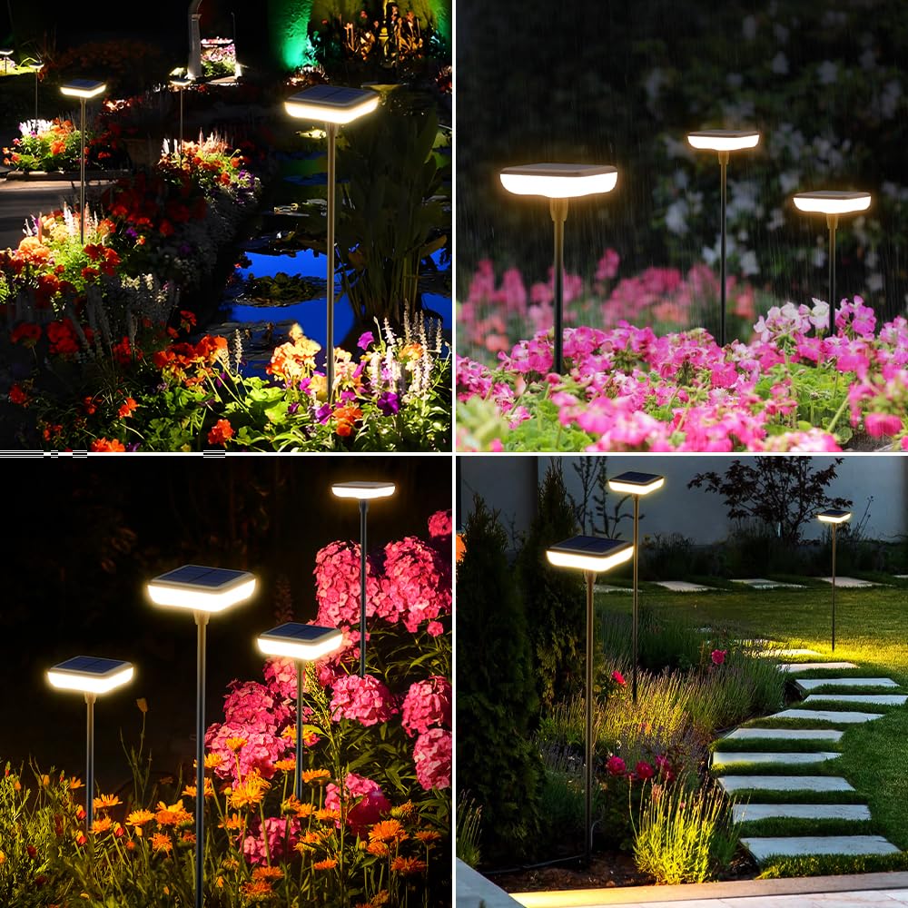 Lampy solarne ogrodowe LED, 4 sztuki, na zewnątrz, ciepła biel, 1000 mAh, super jasne, 34 lumeny, wodoodporność IP65, na zewnątrz, podwórko, do ziemi, na trawnik, dekoracja podjazdu