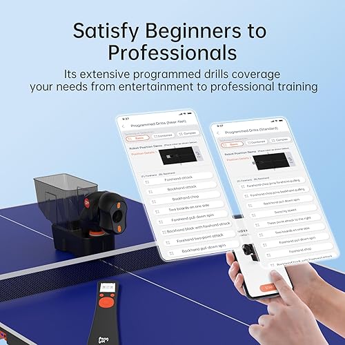 Miniatura 4 de PONGBOT Robot de tenis de mesa, máquina de ping pong portátil, control de aplicación, 264 rutinas integradas, capacidad de 150 bolas, giro