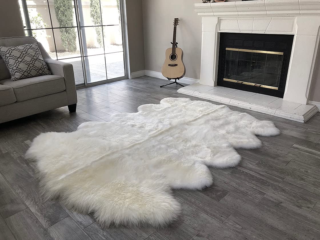 Genuine Sheepskin Silky Area Rug -LAMBZY 'Simona Collection'.Thick Strong Bottom Texture Washable Stain Resistant.Perfect for Children Living Room,Bedroom,Decoration (Duo Decto 170 x 280 cm, White)