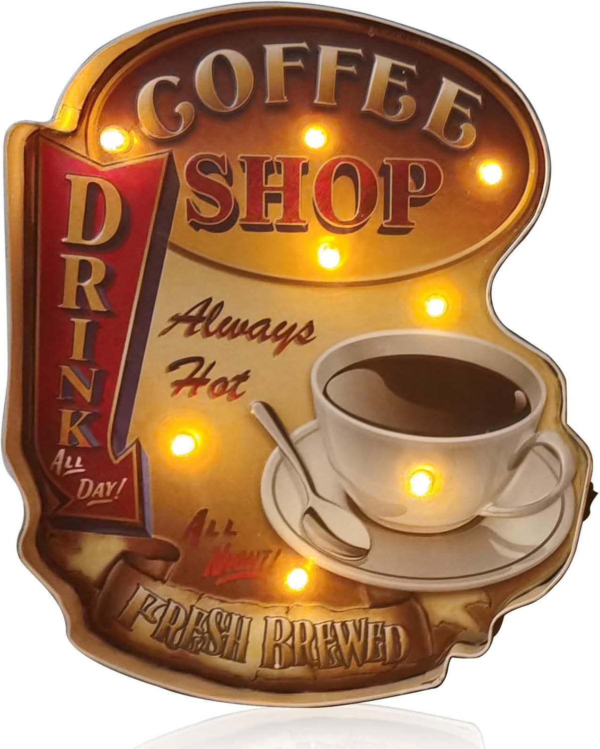 Coffee Decor, ACECAR Coffee Metal Signs, Coffee Wall Decor Light Up Sign, Handmade Wall Hanging Shop Sign, Vintage Cafe Tin Home Wall Decor, for All Coffee Wall Decoration