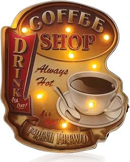 ACECAR Metal Coffee LED Decor Sign with Warm Ambiance Lights, Easy One-Touch Switch & Battery Powered - Perfect for Home, Cafe, Christmas Gifts, Coffee Lovers and Social Media Decor