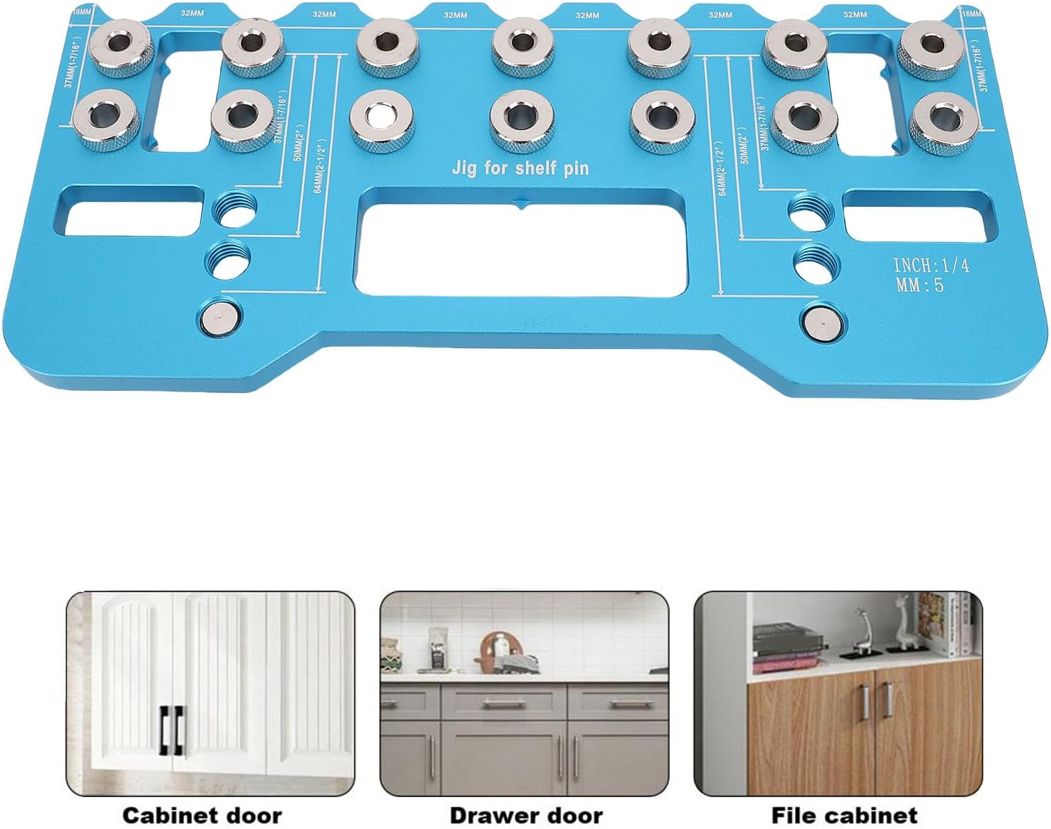 Shelf Pin Jig 14 Holes Cabinet Shelf Pin Hole Jig, Metal Shelf Pin Drilling Jig 64 128 192mm Handle Hole Spacing Aluminum Alloy Adjustable Cabinet Handle Install Template for