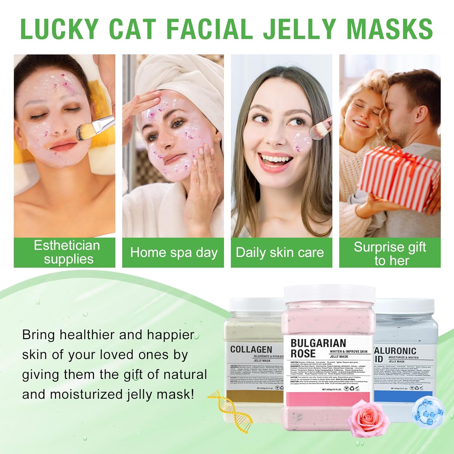 LUCKY CAT Jelly Mask for Facials Professional, Hydrating & Moisturizing Peel-Off Gel Jelly Face Mask Skin Care for Deep Hydration & Glow, Professional Spa Use for All Skin Types 23 Fl Oz (Aloe Vera)