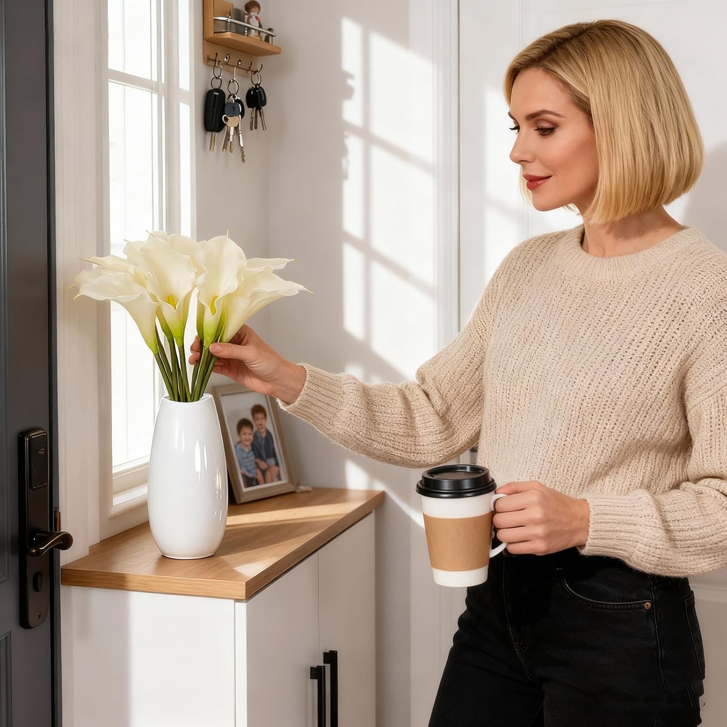 12 PCS White Calla Lily Artificial Flowers,14.6" Faux Calla Lilies Flower Real Touch Silicone Fake Lilies Flowers for Home Decor,DIY Wedding Centerpieces, Indoor Floral Arrangements - Image 6