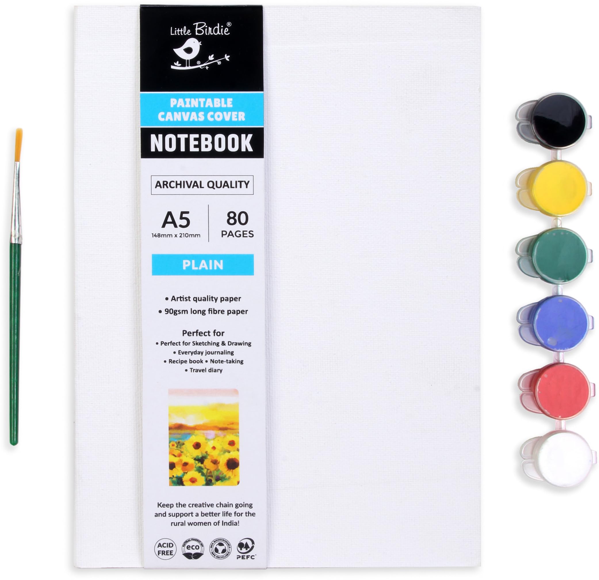 Little Birdie Paintable Canvas Cover Notebook A5 with Painting Kit (B0CN6N8QZX) Amazon Price History, Amazon Price Tracker