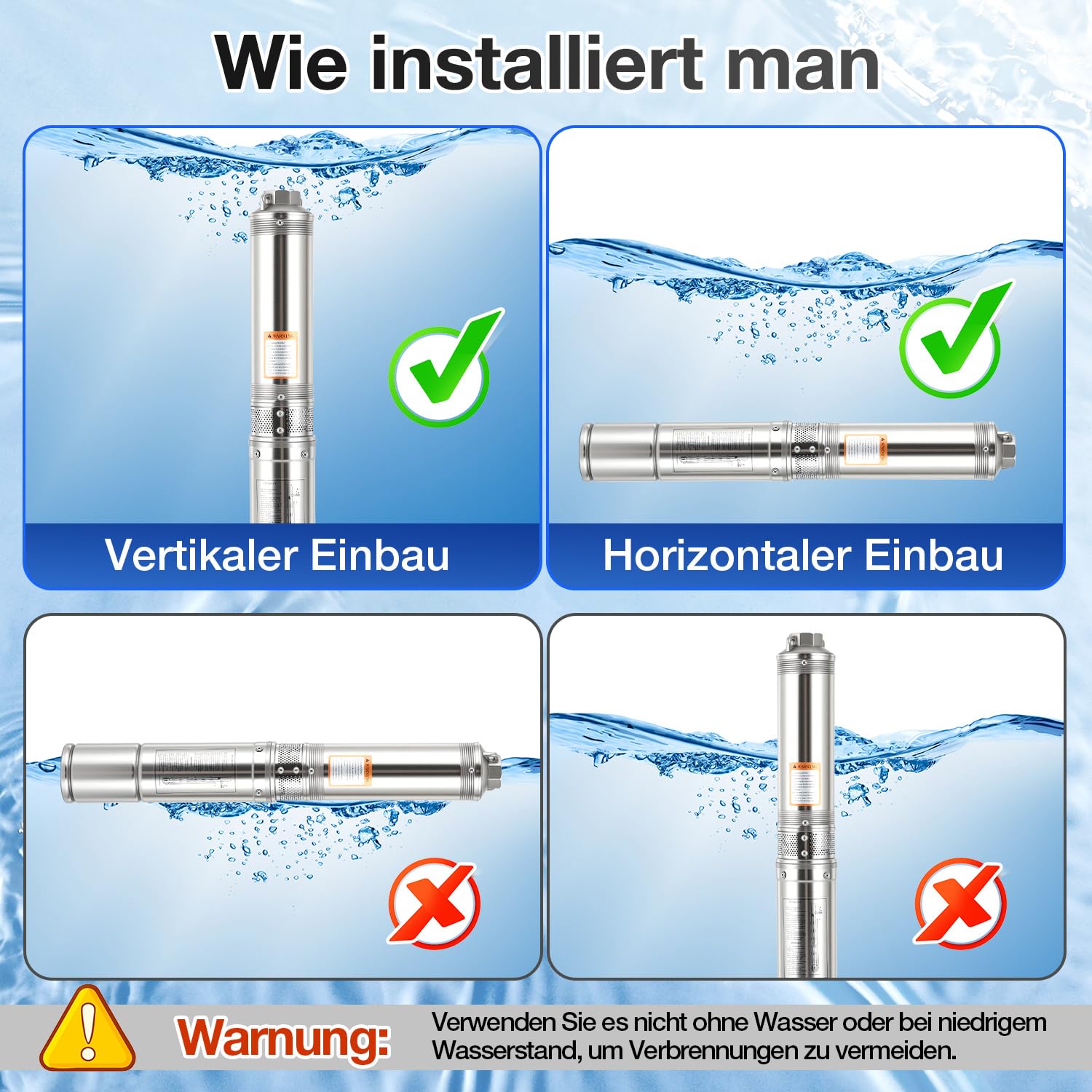 1100W Tiefbrunnenpumpe 4 Zoll Edelstahl, Brunnenpumpe mit integrierter Steuerung, 4000 L/h 84 m 8,0bar mit 20 m Kabel, Max.150g/m3 IP68 für Gartenbewässerung, Brunnen, Zisterne