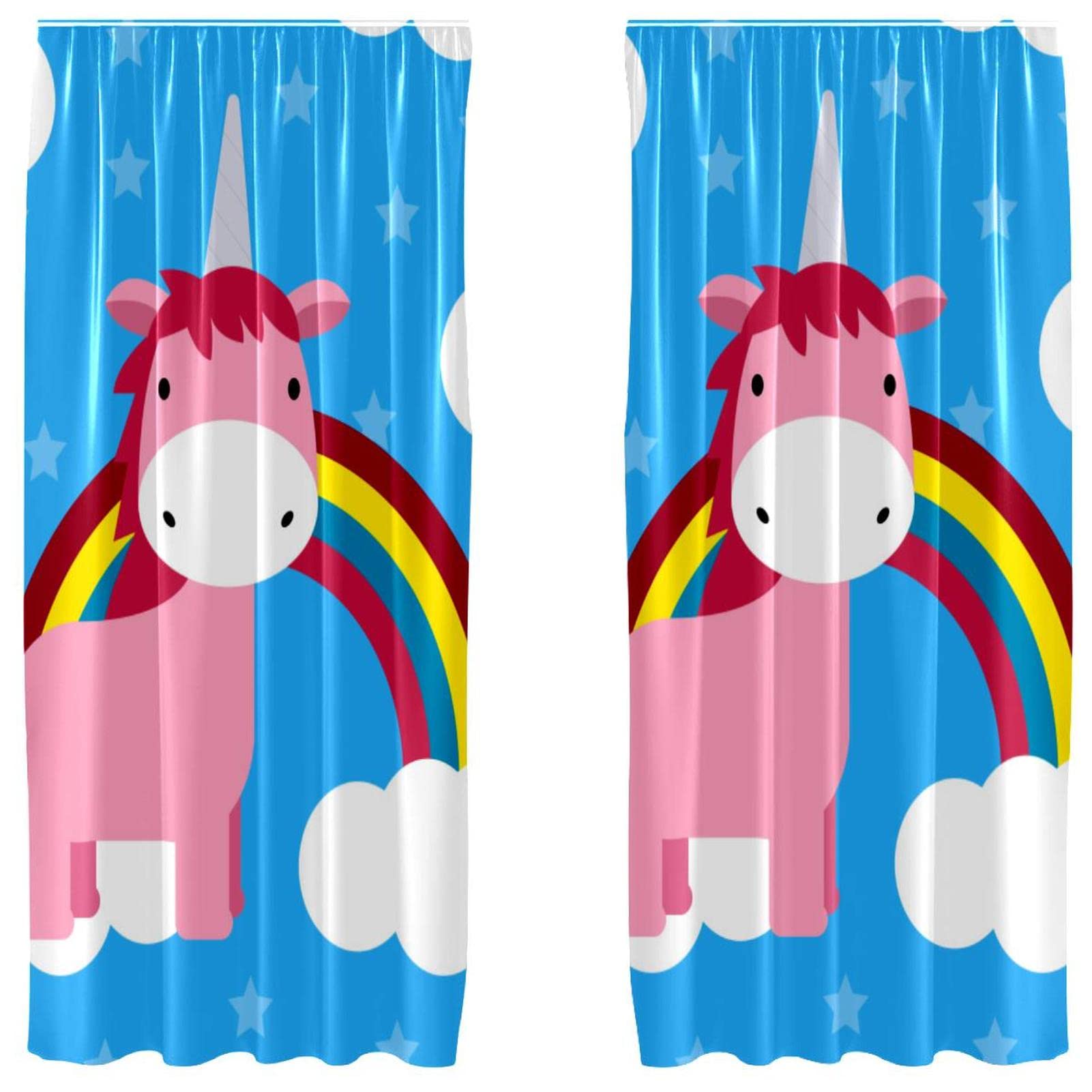 Cortinas de unicornio azul de 2 paneles ligeros para decorar el dormitorio infantil