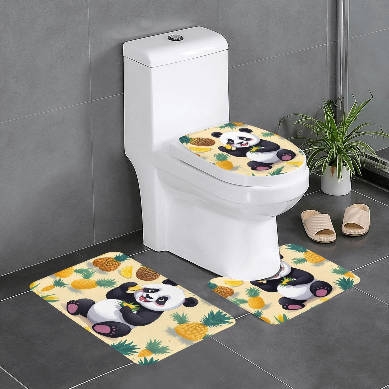 Tapis de sol anti-glissade en flanelle absorbante motif panda pour garder les pieds au sec