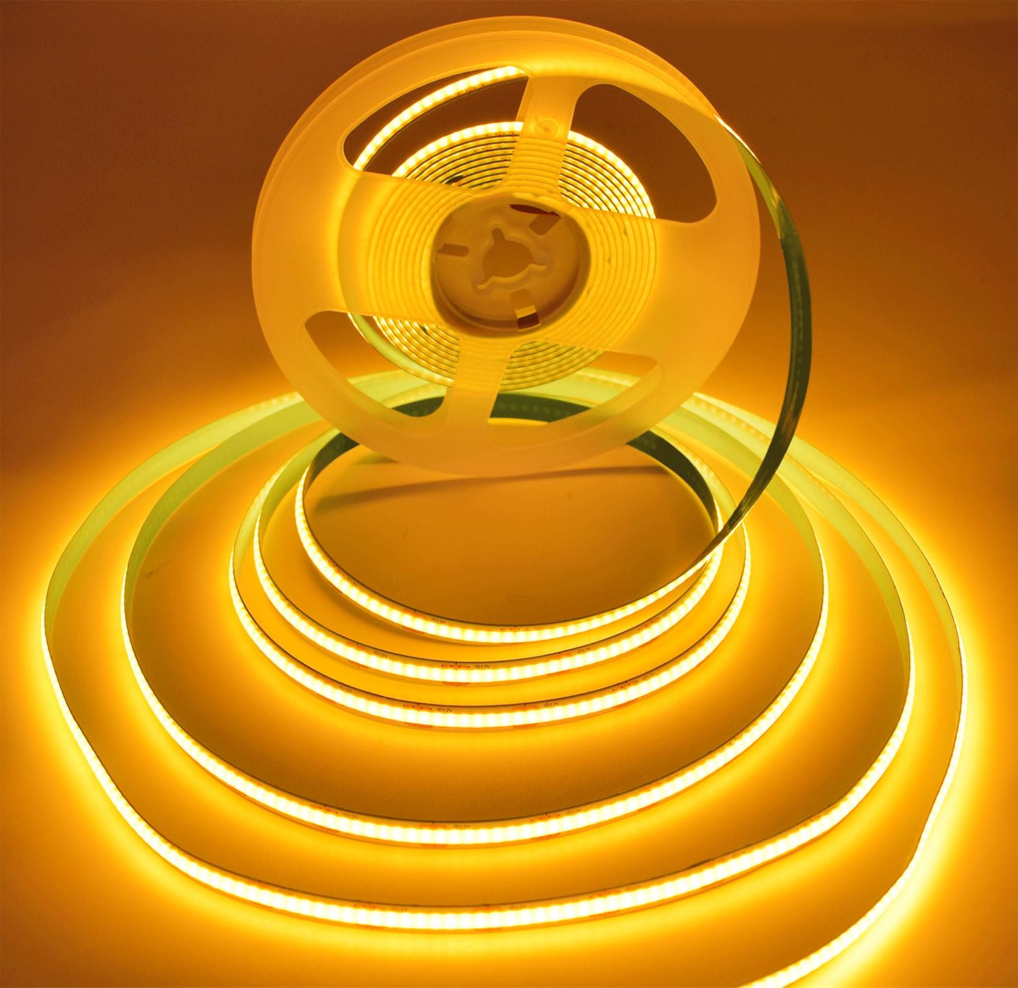 COB Strip Lights，DC12V 16.4ft/5m Super Bright Dimmable 32000LM LED Light Strips, High Density Non-Waterproof 1600 LEDs Ribbon Light, More Evener Lighting Than SMD Strip Lights (Golden)