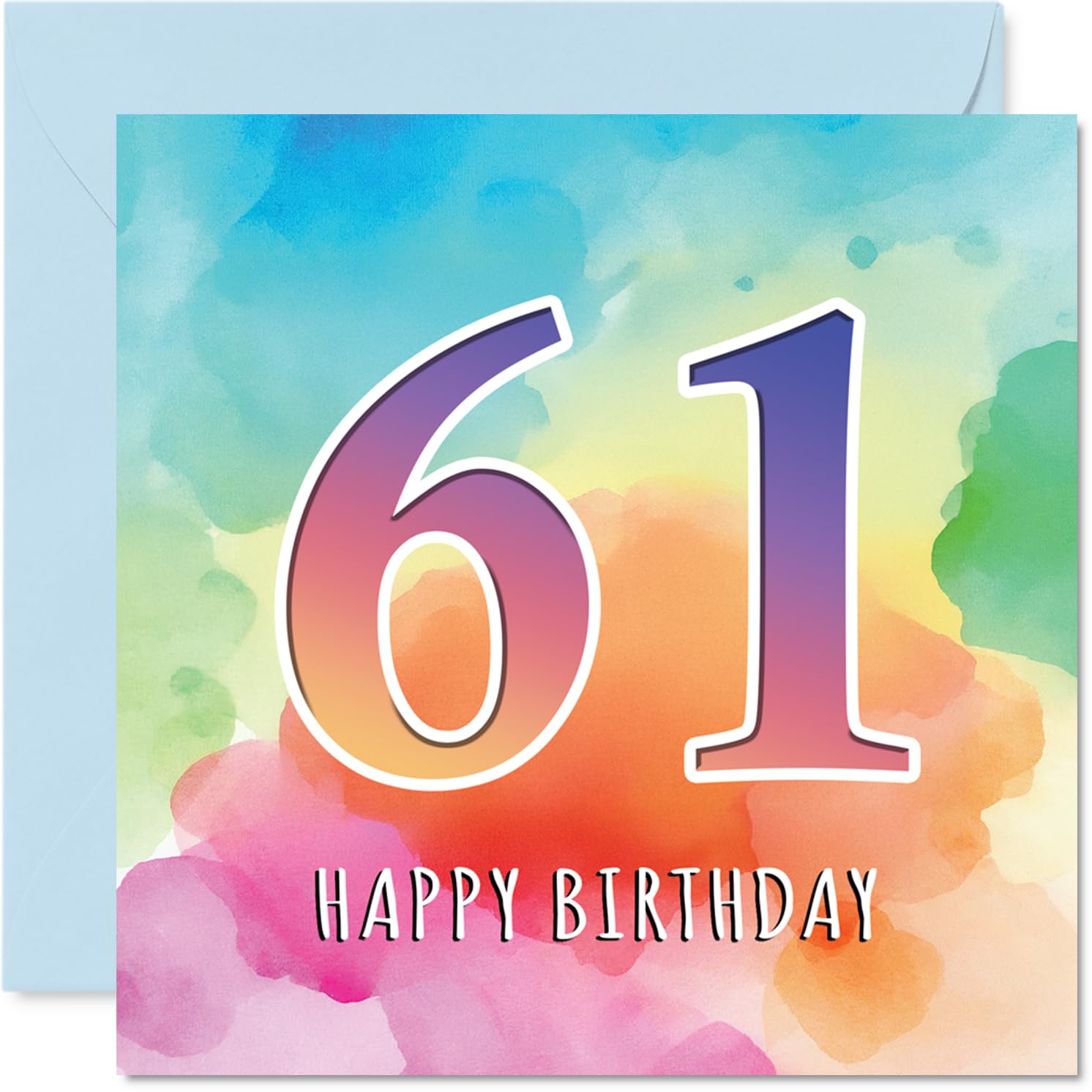 61st Birthday Cards for Women and Men, Colourful Watercolour Age
