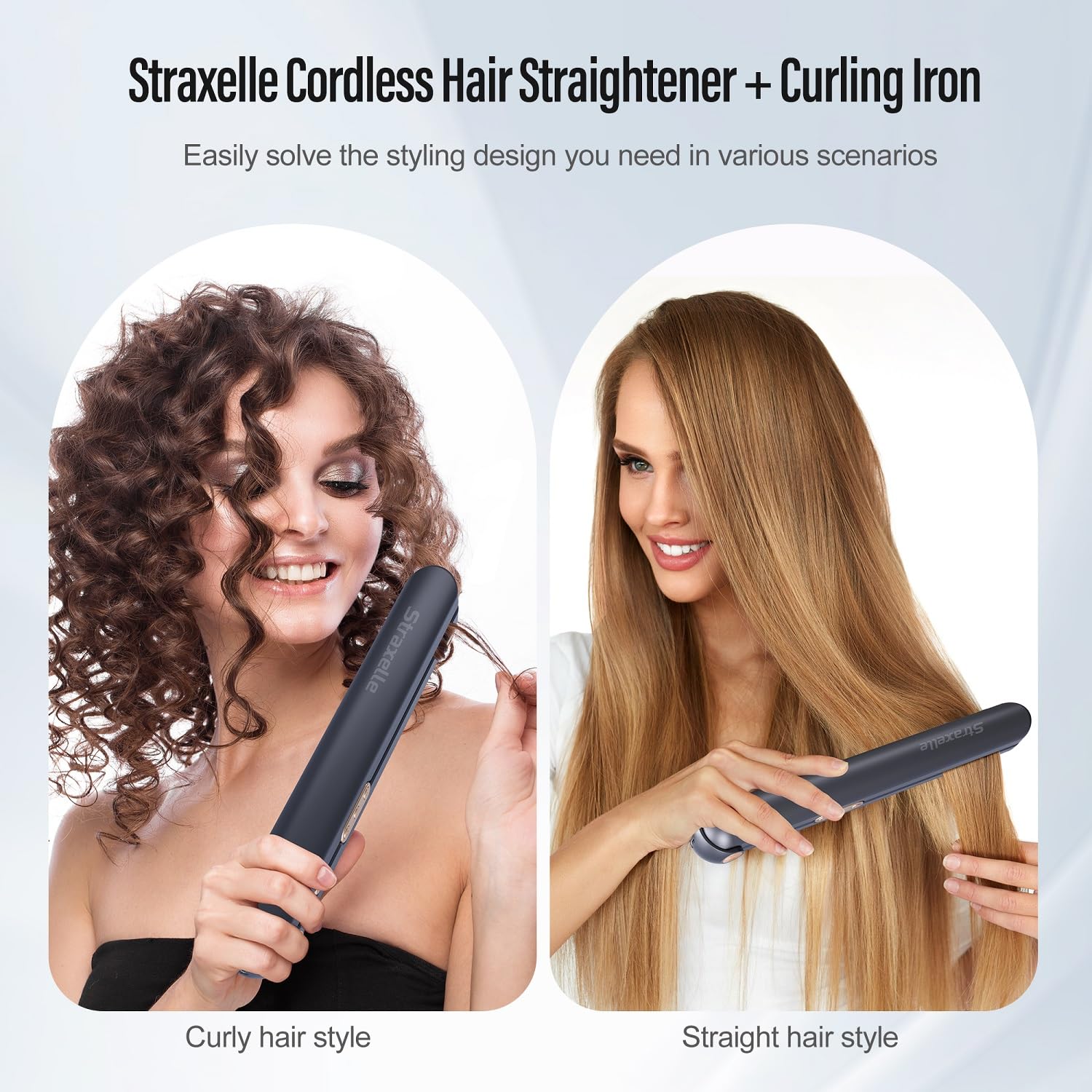 Piastra per Capelli Senza Fili, 2 in 1 Piastra e Arricciacapelli Portatile, 175℃-215℃ Portatile Piastra Senza Fili con LED Display, 10000mAh Piastra Capelli da Viaggio per Donne/Uomini