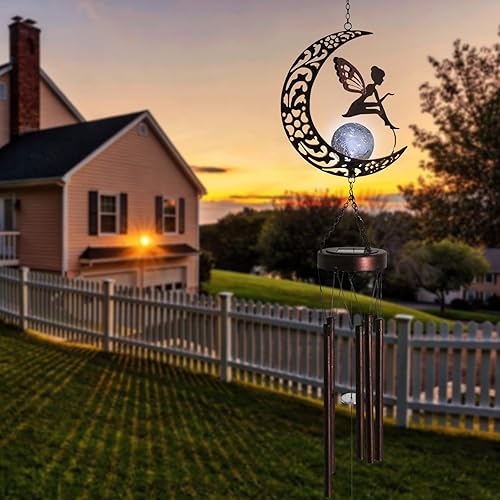 Miniatura 4 de MUMTOP Campanillas de viento solares, campanillas de viento de 30 pulgadas para exterior, carillón de viento de metal con luna y espíritus de hadas