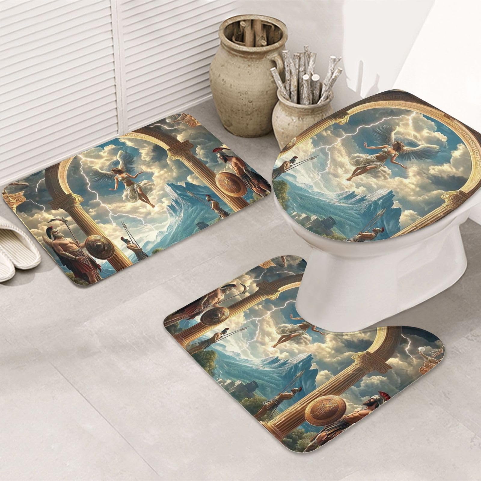 Juego de alfombras de baño mitología griega lavable 3 piezas para evitar suelos mojados y fríos