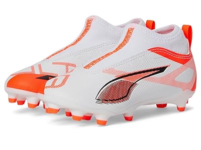 PUMA Kids Ultra 5 Match+ Laceless Firm Ground/Artificial Ground (Little Kid/Big Kid) Kids Shoes PUMA White/PUMA Black/Glowing Red