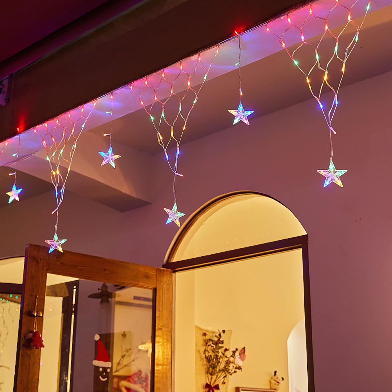 Solar Lichterkette Aussen 4m 196LED Lichternetz Mit Fernbedienung Wasserdicht Hängen Lichtervorhang Dekorations Patio Licht Weihnachten beleuchtung für Garten Terrasse Hochzeit (Mehrfarbig)