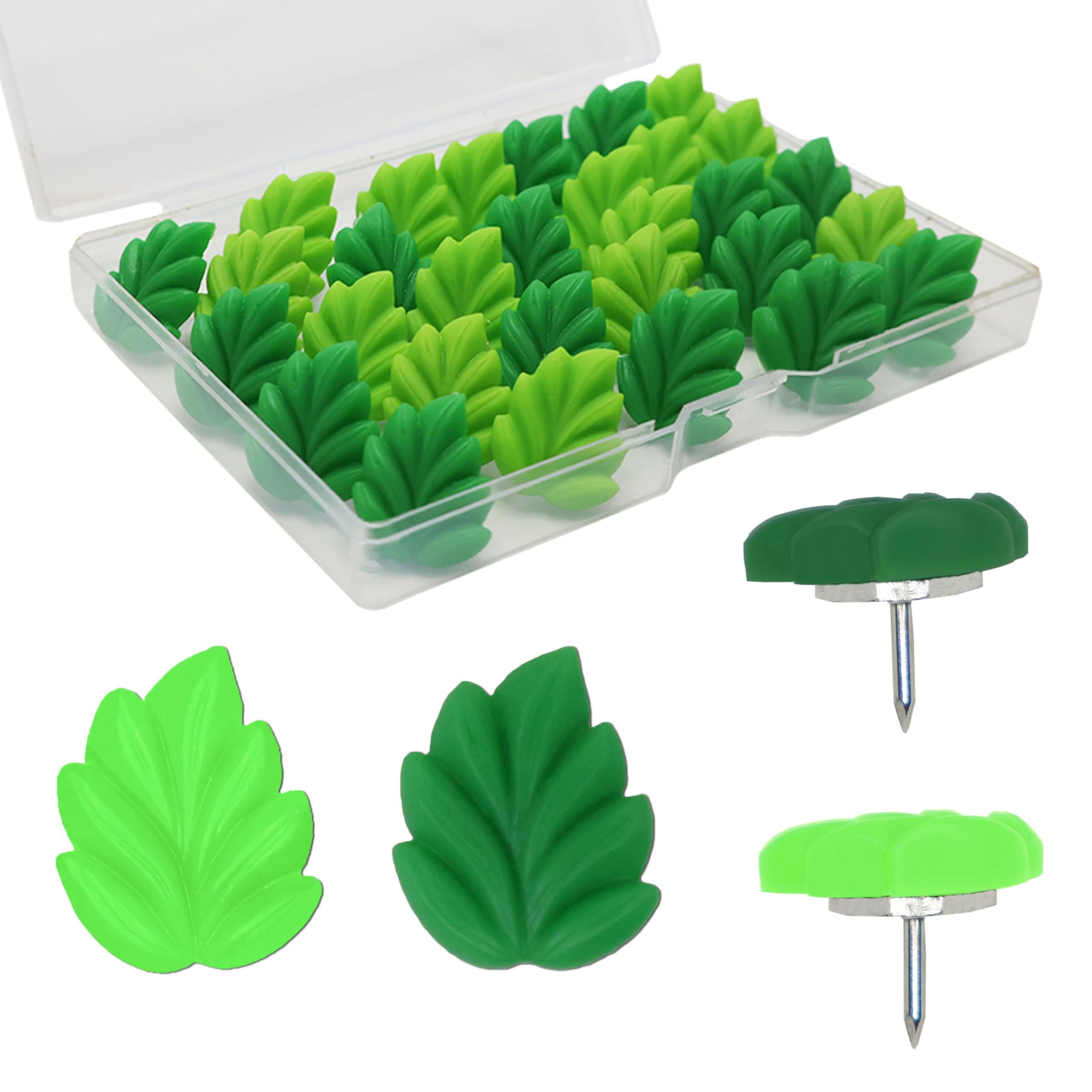 50 Pcs Leaf Push Pins Decorative Thumb Tacks in Green Cute Office Decor for Cork Board Bulletin Board, Photos Wall Maps and Other Offices Schools Supplies Christmas Decoration: Leaf, 30 Pcs