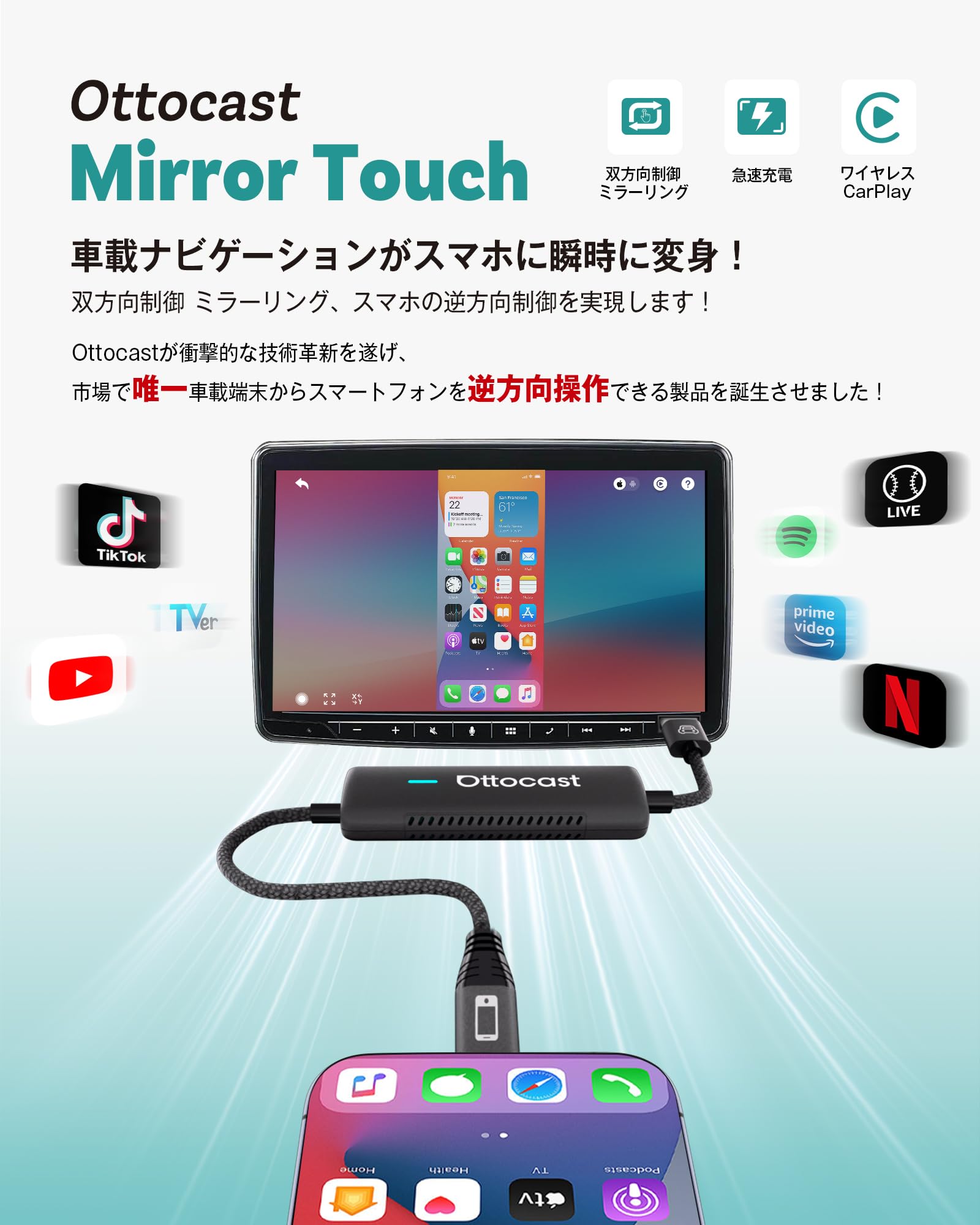 Amazon.co.jp: オットキャスト Ottocast Mirror Touch【公式