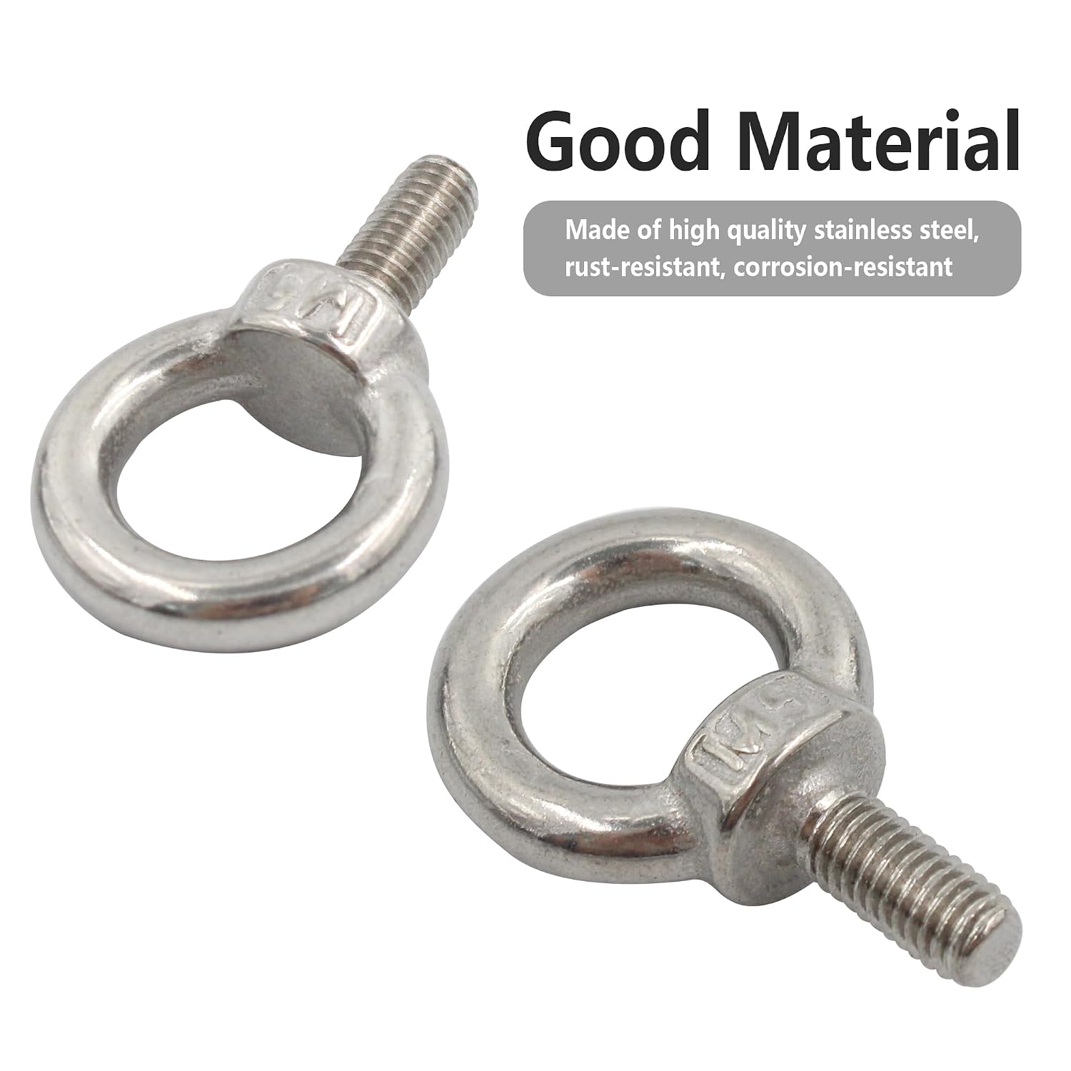 6PCS M5 Lifting Eye Bolt, Stainless Steel Male Thread Eye Bolts, Heavy Duty Screw Ring Shaped Eye Bolt