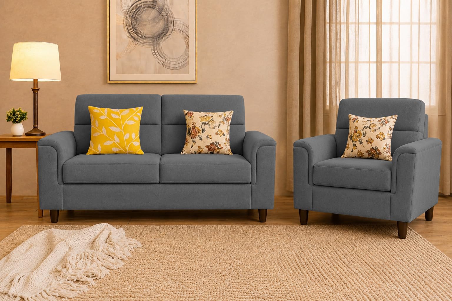 Casaliving Nancy 2+1 Seater Sofa Set for Living Room | Colour - (Dark Grey) Premium Fabric Sofa-image-28