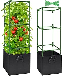 Legigo 2 Pack Tomato Cages with 17 Gallon Grow Bags- 47 Inch Square Tomato Cages for Garden, Heavy-Duty Tomato Stakes Plant Support Cages Trellis for Garden Vertical Climbing Plants Vegetables