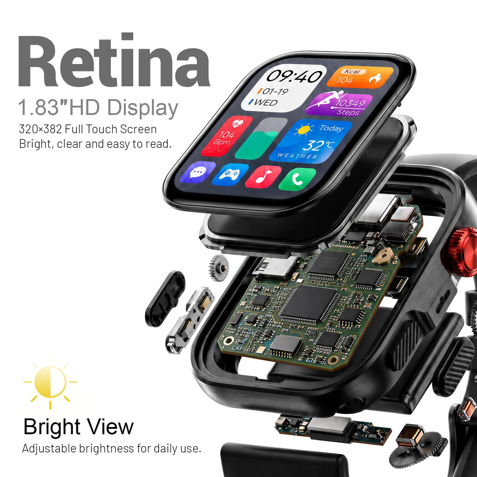 Smartwatch con Chiamate Display 1.83" 3 Cinturini Inclusi IP68 | IP68 100+ Sport, Chiamate BT Regalo Uomo Donna 3 Cinturini (Nero, Arancione, Verde militare)