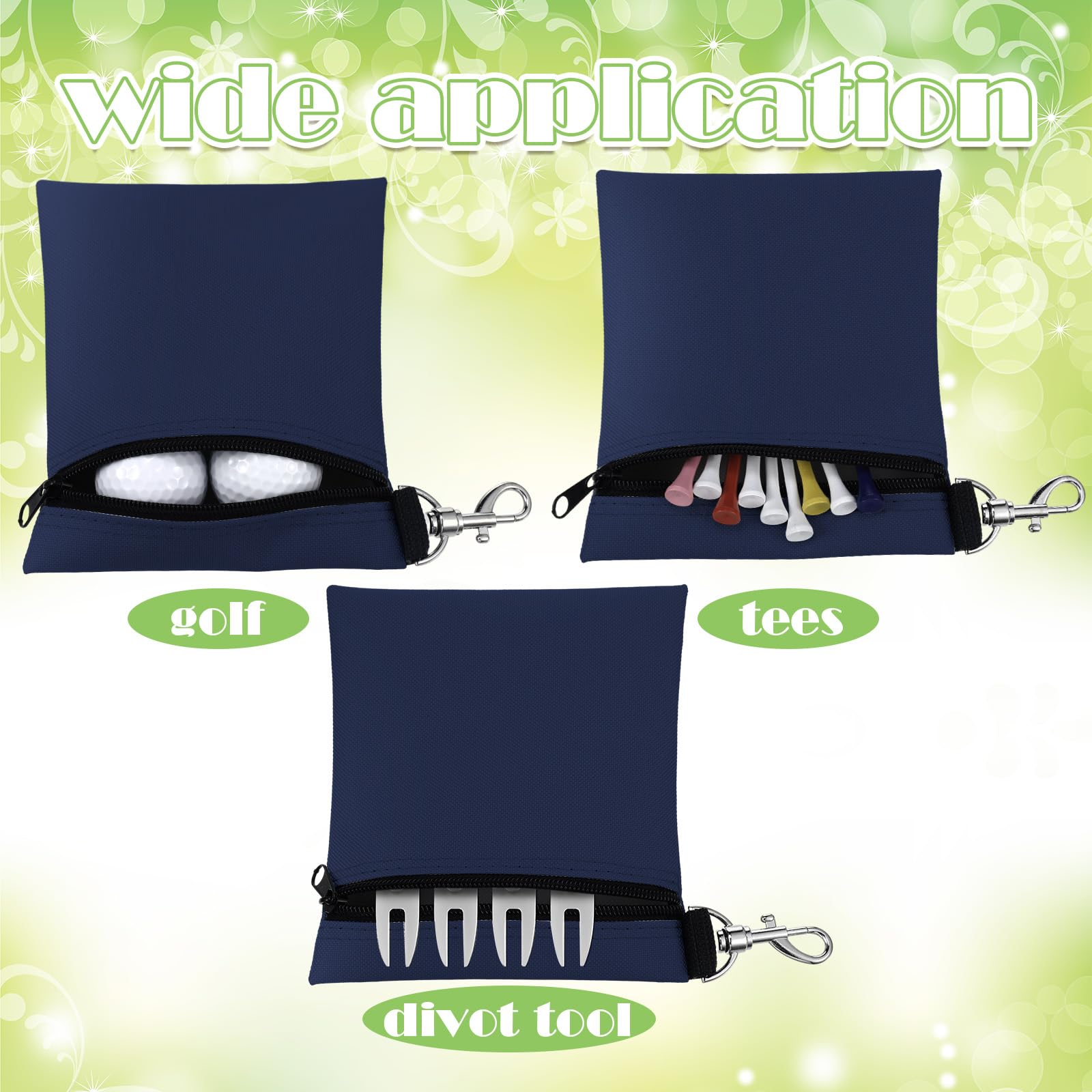 Shappy 3 bolsas de golf de 6.69 x 5.51 pulgadas con cierre de clip de bola, soporte de camiseta con clip de mosquetón de metal, bolsa de accesorios para hombres y mujeres (color mezclado)
