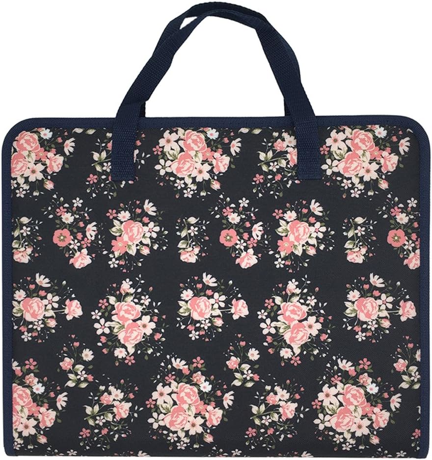 Ozzptuu Floral Printed Canvas A4 Size 13 Pockets Expandable File Folder Accordion Document Organizer with Portable Handle