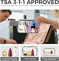 Vista 3 de Bolsa de maquillaje transparente AURUZA, bolsas de aseo portátiles para viajes con cremallera, bolsas organizadoras transparentes aprobadas por