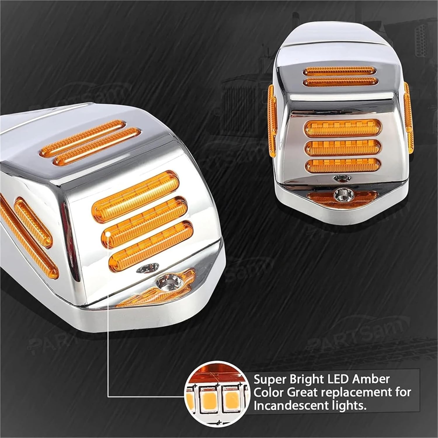 5Pcs Cab Marker Lights 48 LED Side Marker Light Compatible with Kenworth Replacement Amber LED Flat Line Square Cab Light(CA198-WY-5PCS)