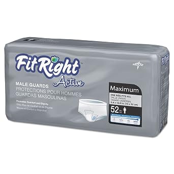 FitRight ActivEdge Male Incontinence Guards, Maximum Absorbency, 5.9 x 12.6 Inches, Bag of 52