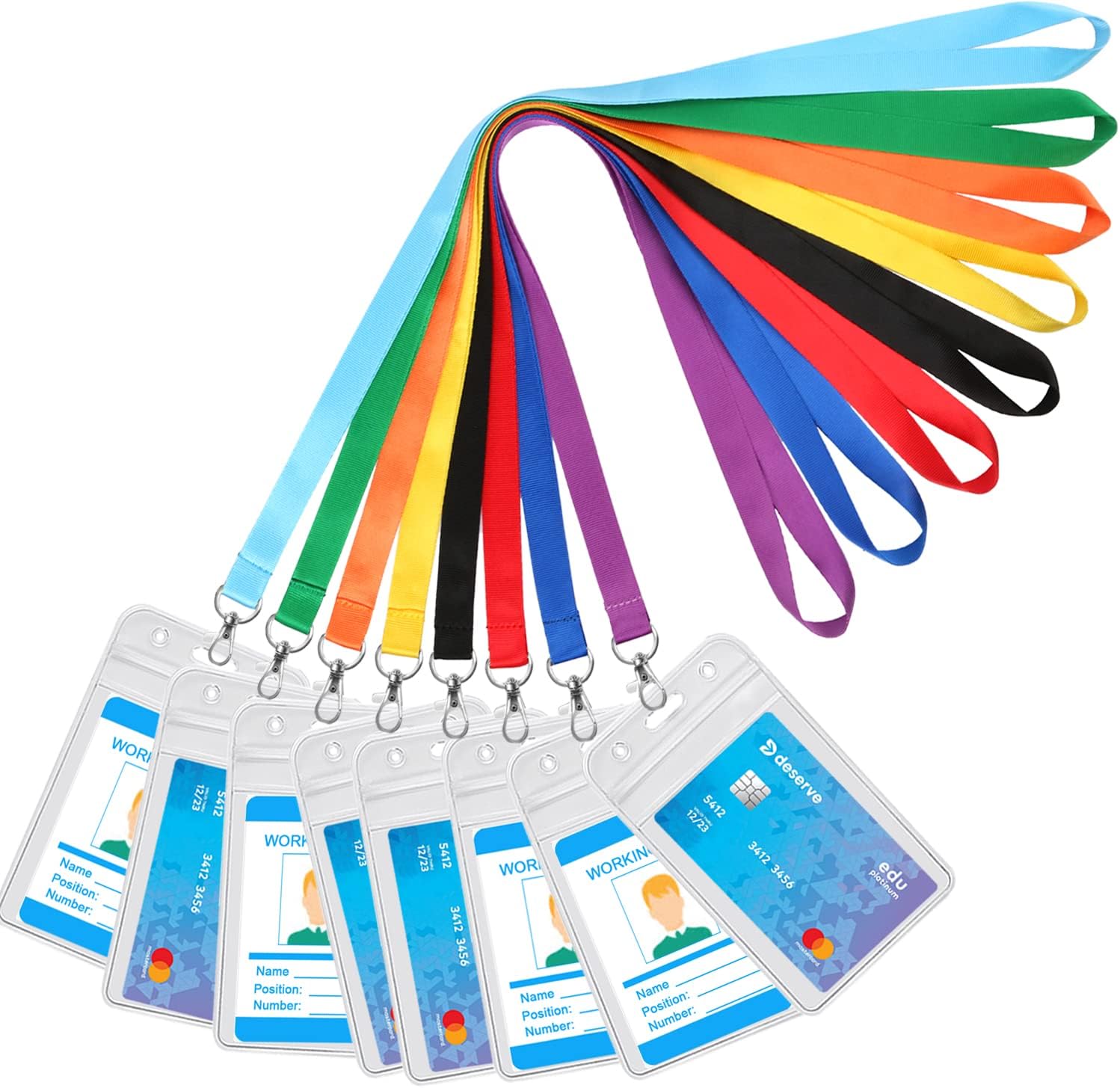 YOUOWO Lanyards with ID Badges Holder 8 Pack Multicolor Lanyard with ID Badge Holder Neck Lanyard for Keys Red Orange Yellow Green Light Blue Purple Blue Black