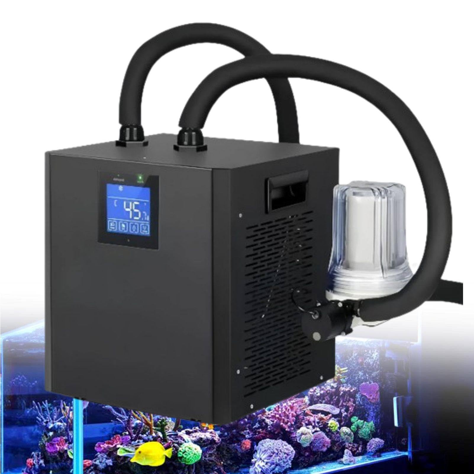 MhWrughts Professional Aquarium Water Chiller, 600W Cooling System with Built-in Dual Water Pumps and External Filter Cotton for Marine Aquariums, Coral Reefs and Fish Tanks