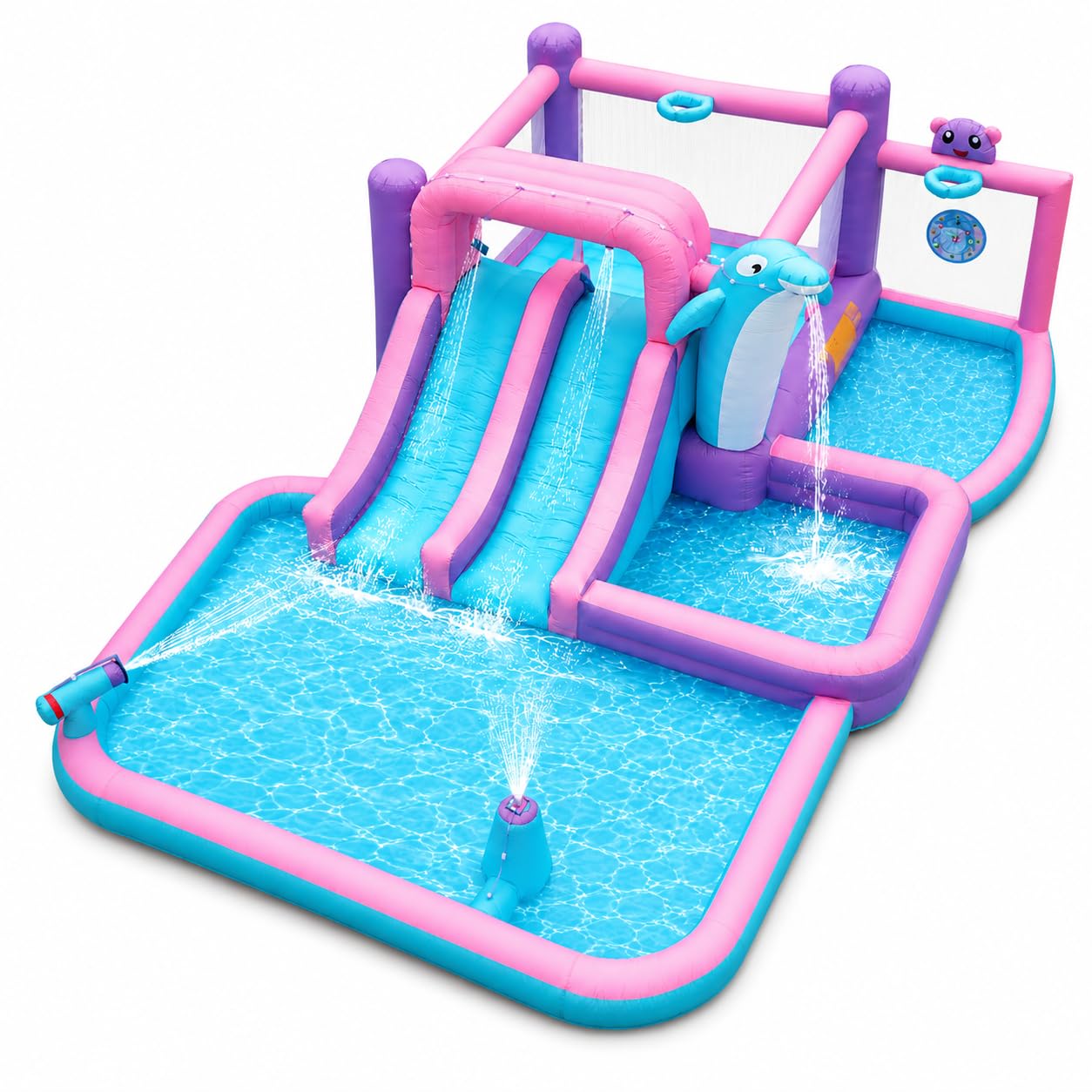 Photo 1 of ***NO BLOWER***
Anypool Inflatable Water Park Double Slide Bouncy House with Splash Pool, Water Gun, Basketball, Climbing Wall, Dual Pools for Outdoor Party,164 * 238 * 67 inches with 520W Blower Ages 3-12
