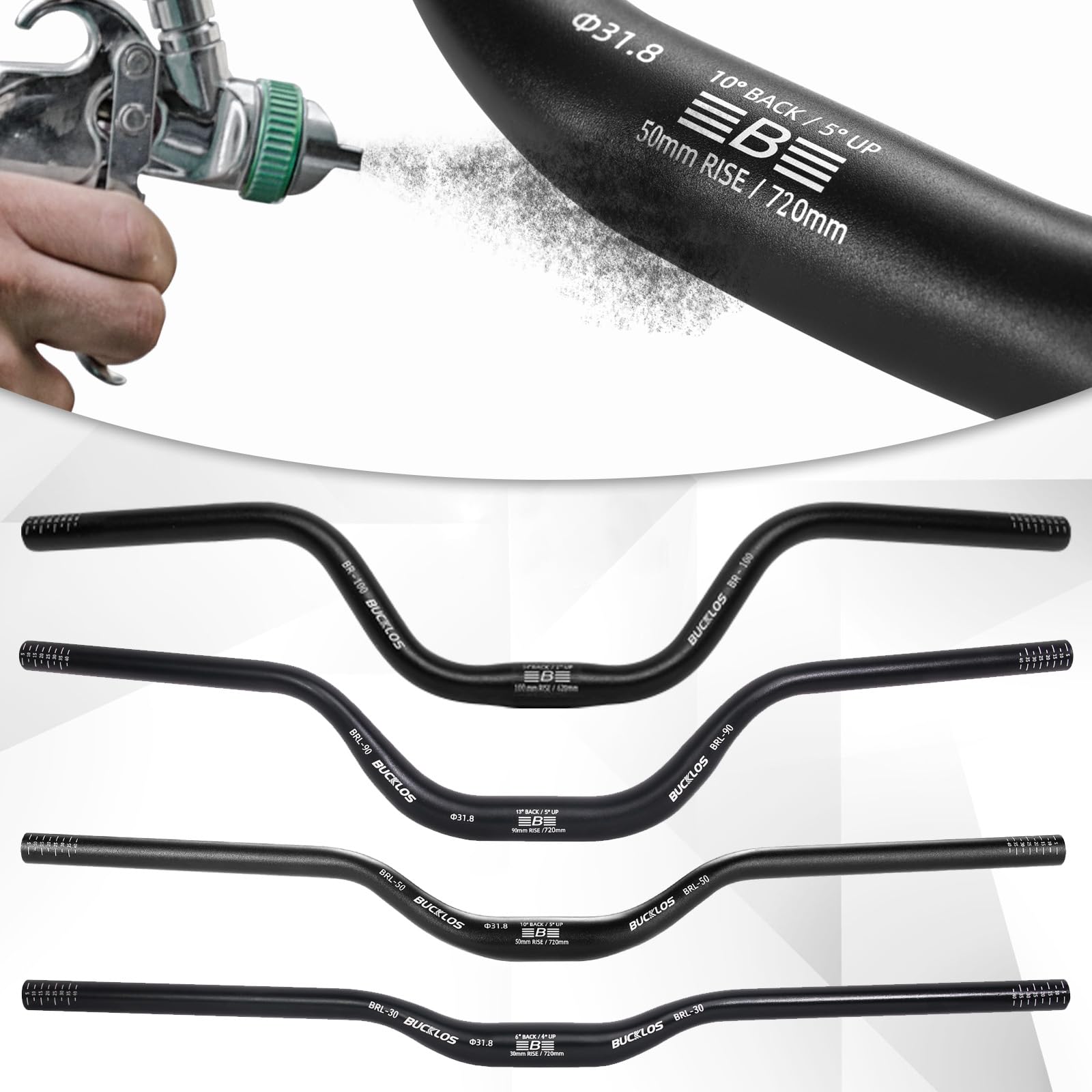 BUCKLOS Guidon de vélo de montagne 31,8 mm – 30/50/90 mm en alliage d'aluminium – Guidon de vélo extra long 720/780 mm pour vélo électrique pliable course de descente.