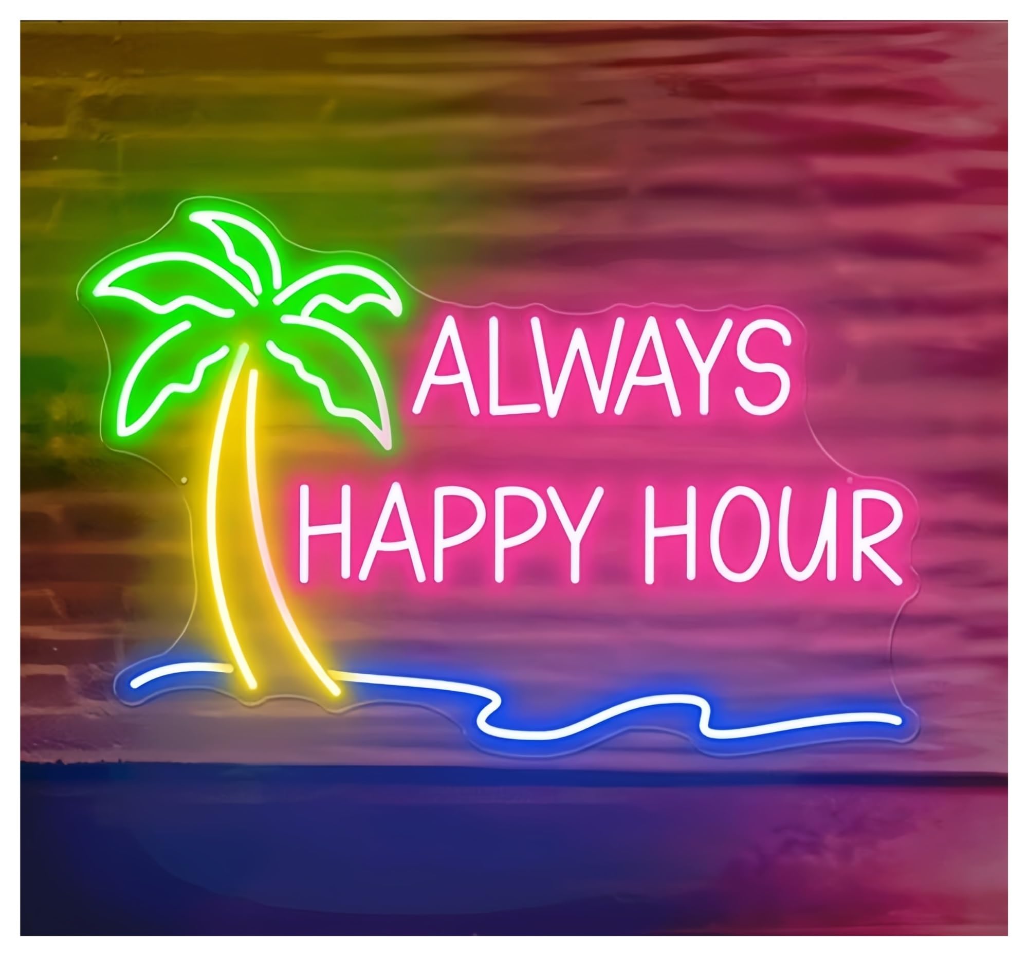 SHOUXI Sign Lamp Always Happy Hour Neon Sign Summer Bar Party Home Wall Hanging 55X35cm(A)