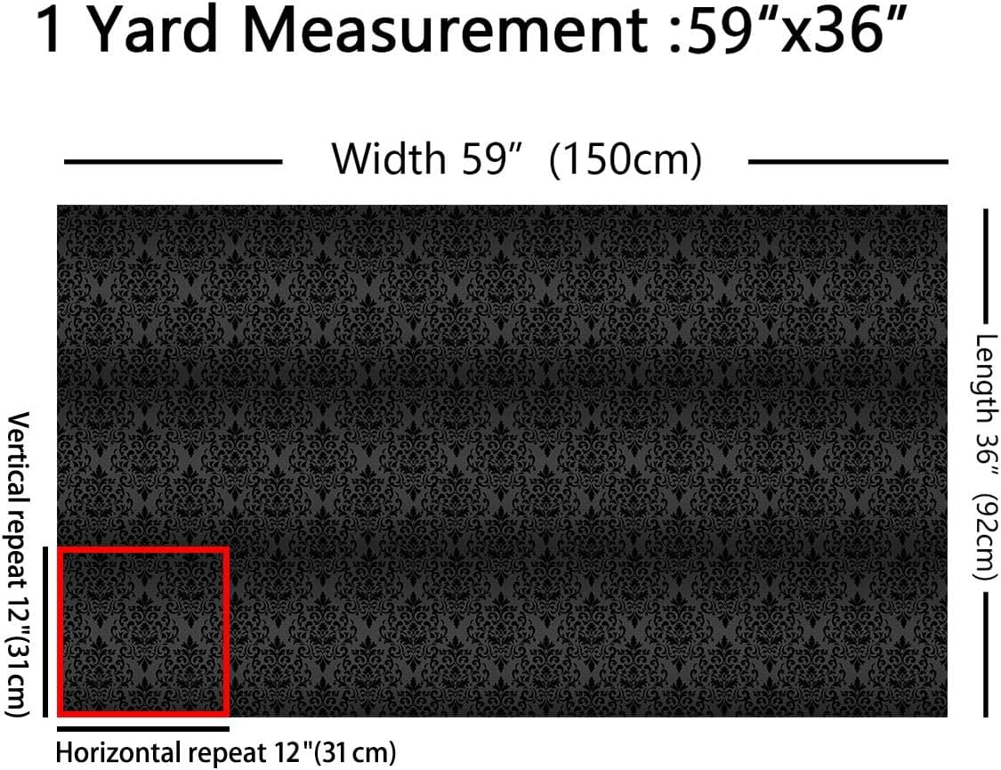 Feelyou Boho Damask Upholstery Fabric for Chairs, Baroque Style Antique Ornament Outdoor Fabric by The Yard, European Pattern Floral Decorative Fabric for Home DIY Projects, 10 Yards, Black Grey