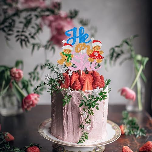 Miniatura 5 de Decoración para pastel de jengibre con purpurina azul y rosa, decoración de pastel de baby shower, decoración de pastel de Papá Noel para bebé,