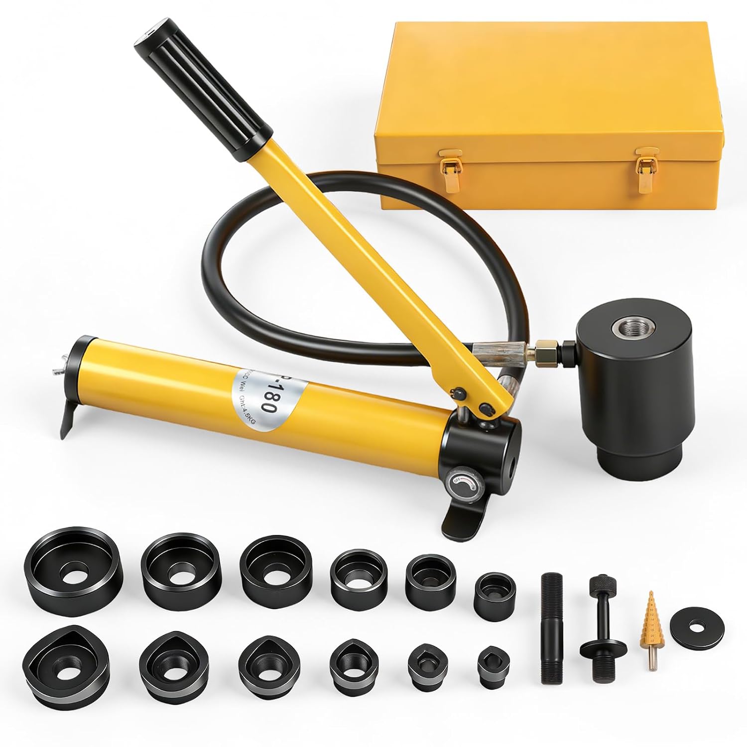 15 Ton Hydraulic Knockout Punch Kit, Knock Out Set with 10 Dies，1/2" to 4" Conduit Hole Cutter Set, Heavy Duty Hole Cutter for Steel, Stainless Steel, Aluminum & Plastic