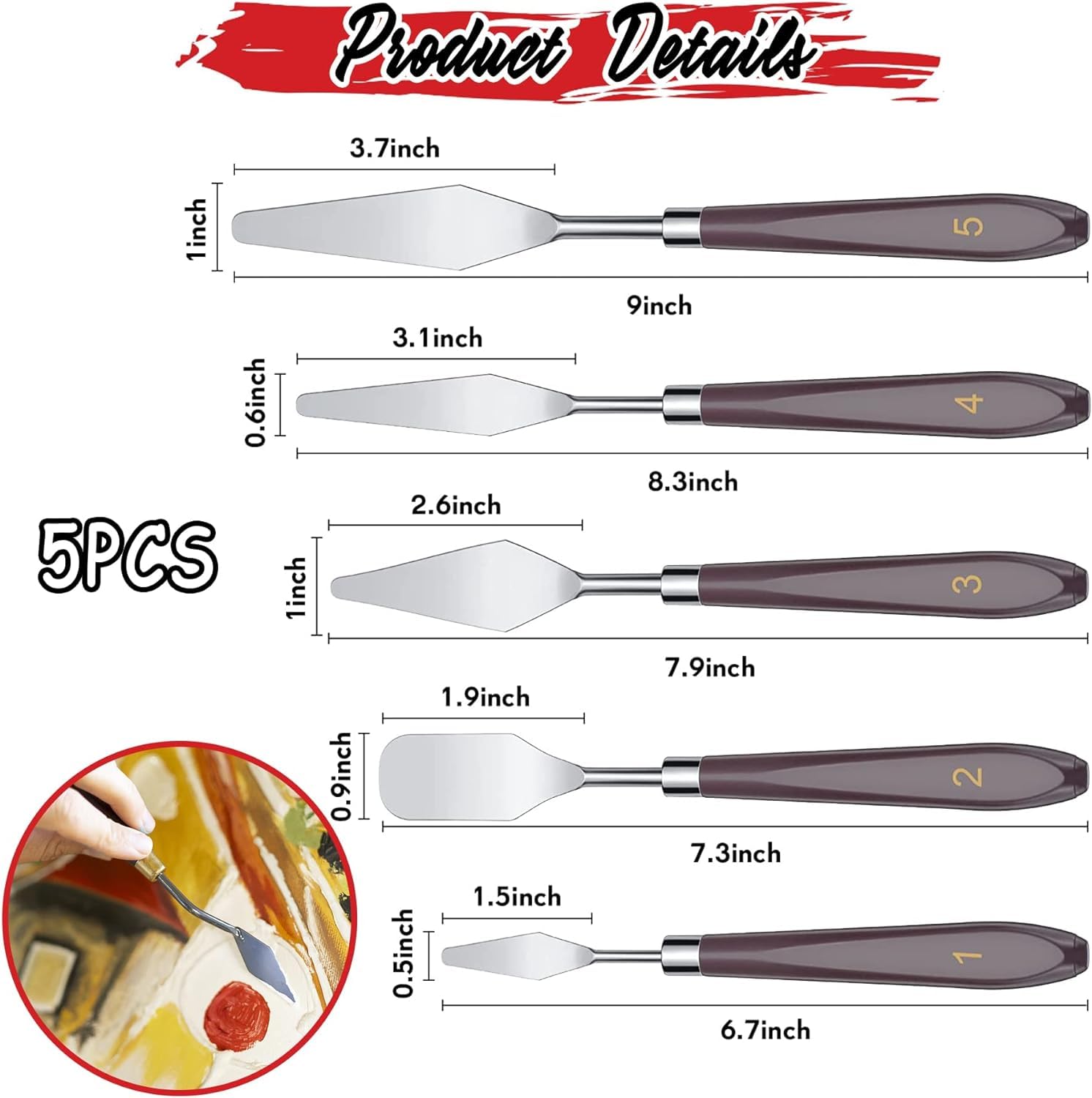 FineGood 5 Pz Coltelli Per Tavolozze Set Con 10 Pennelli Per Pittura - 5