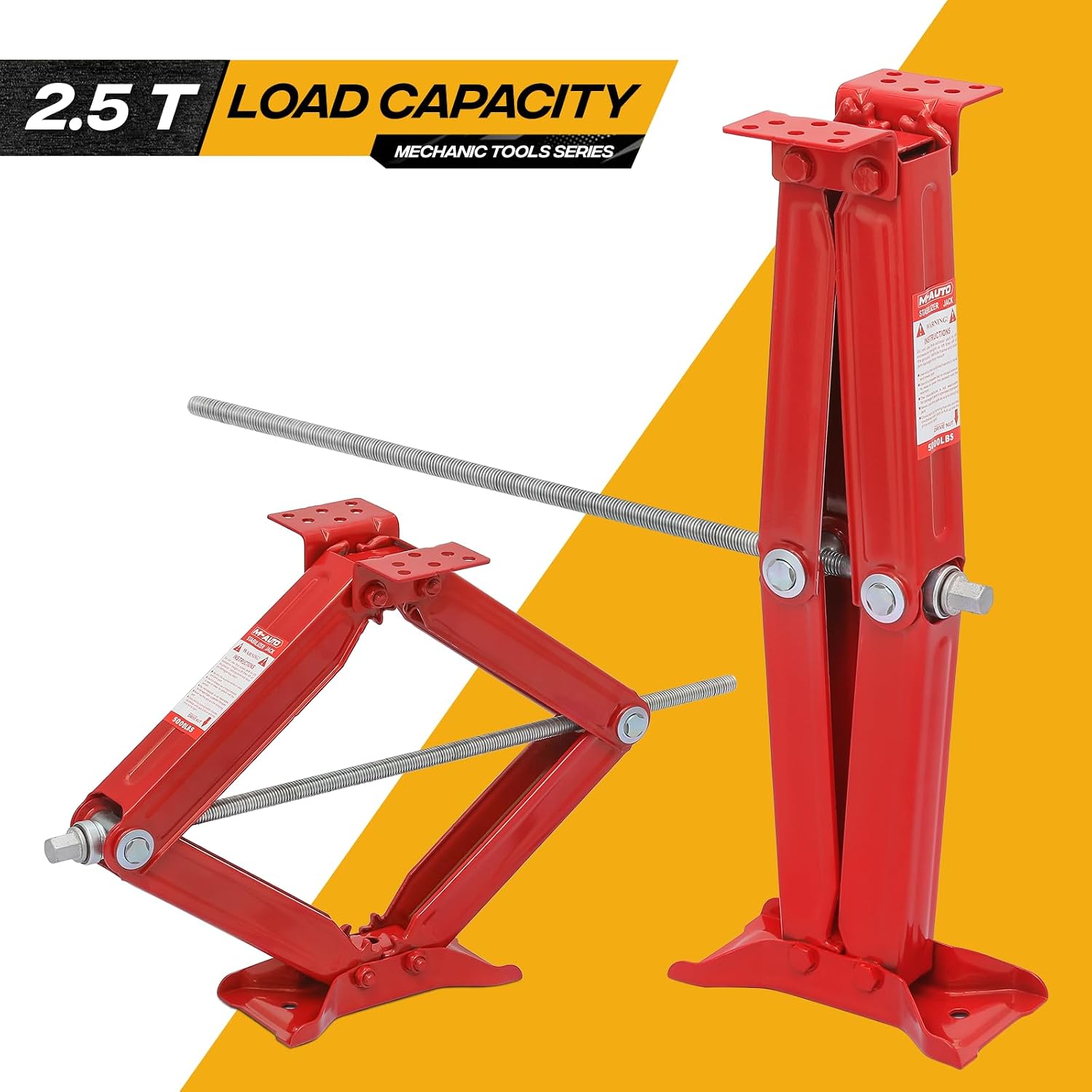 Magshion 5K lbs Travel Trailer Stabilizer Jacks Set of 4, 23.5 Inches Extension Camper Stabilizer Jacks for Travel Trailer, Red Panited Steel Structure Scissor Lift Jack for RV with Handle
