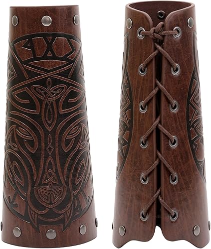 AZORA Pulsera de cuero con guantelete medieval, con hebilla, brazalete ancho, armadura, 2 unidades