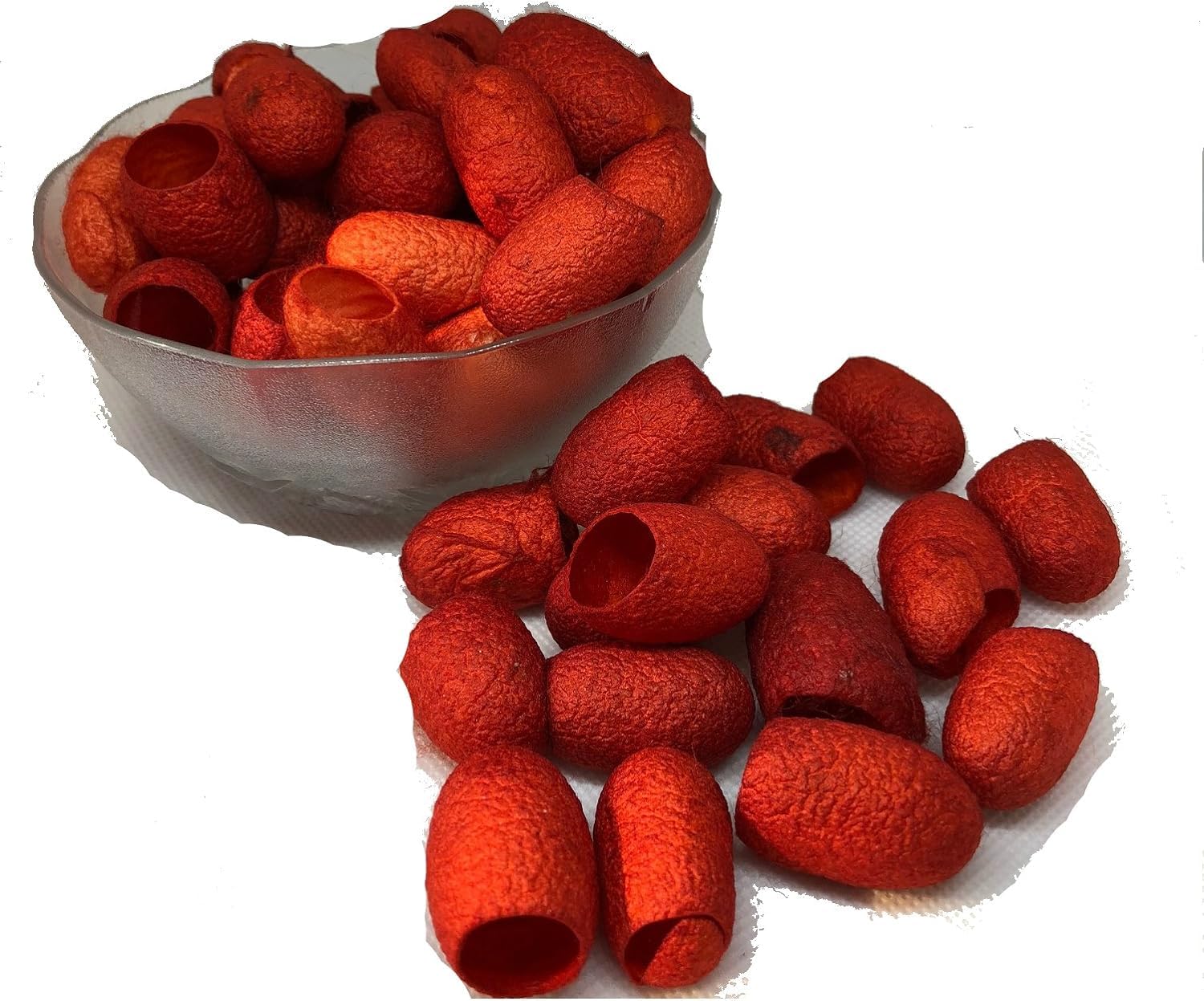 KNITSILK Hand Dyed Silk Cocoons, Silk Cut Cocoons, Mulberry Silk Fibres, Selection Cut Silk Cocoons (Orange Pack of 3-90 pcs)